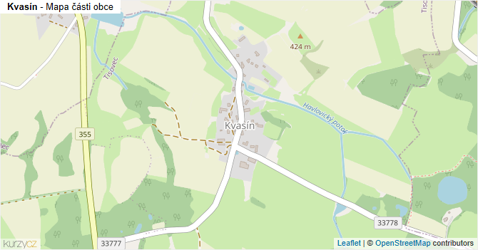Kvasín - mapa části obce