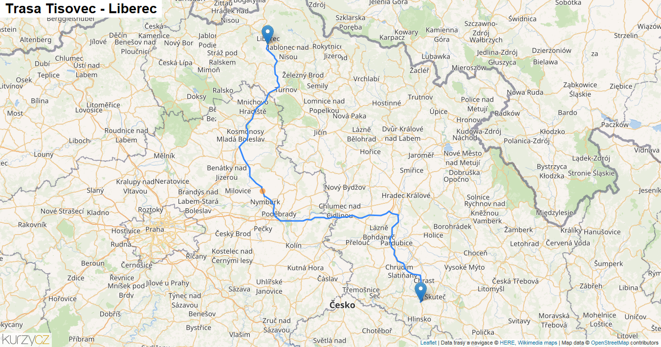 Tisovec-Liberec, mapa trasy