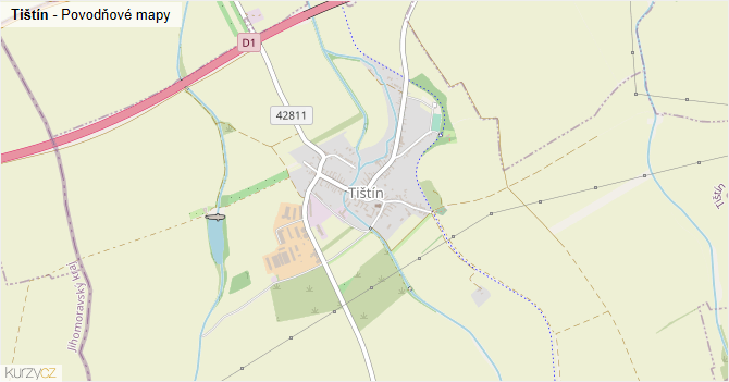 Tištín - záplavové mapy stoleté vody