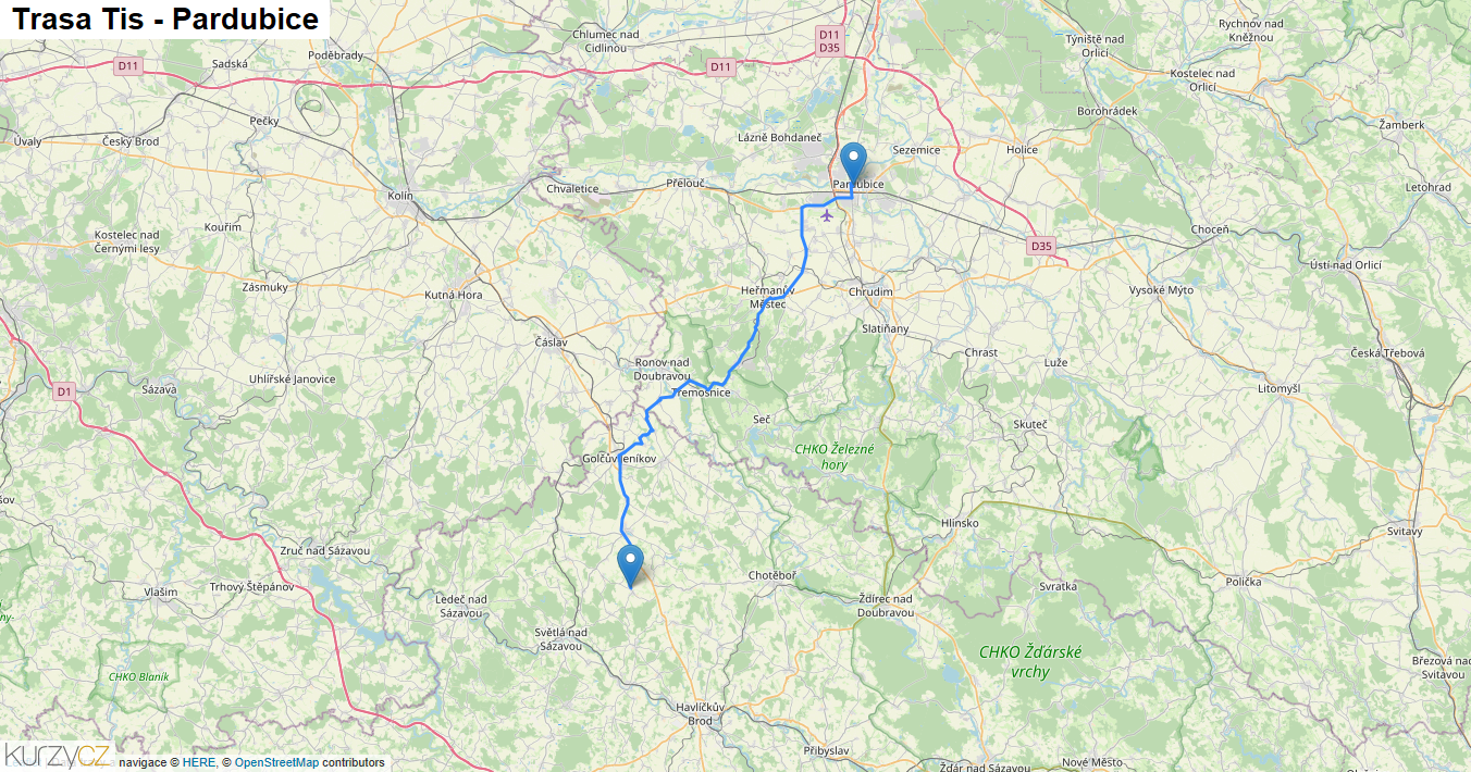 Tis-Pardubice, mapa trasy