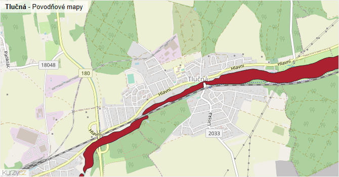 Tlučná - záplavové mapy stoleté vody