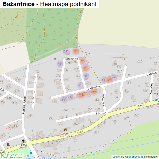 Mapa Bažantnice - Firmy v ulici.