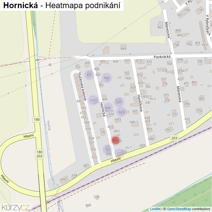 Mapa Hornická - Firmy v ulici.
