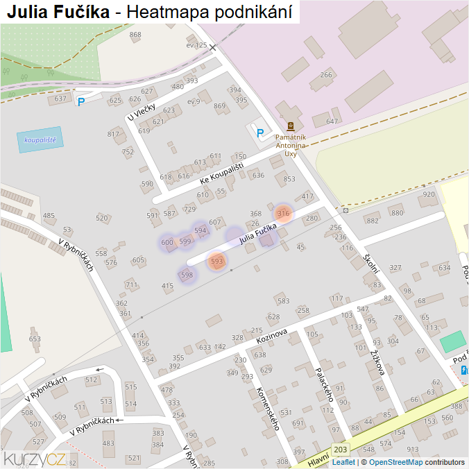 Mapa Julia Fučíka - Firmy v ulici.