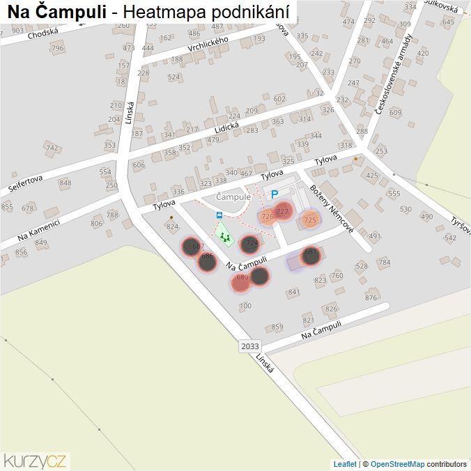 Mapa Na Čampuli - Firmy v ulici.