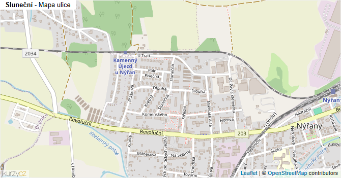 Sluneční - mapa ulice