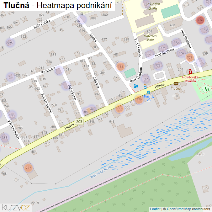 Mapa Tlučná - Firmy v části obce.