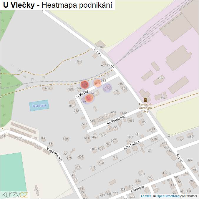 Mapa U Vlečky - Firmy v ulici.