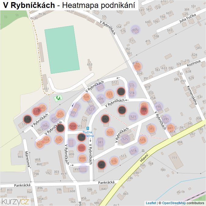 Mapa V Rybníčkách - Firmy v ulici.
