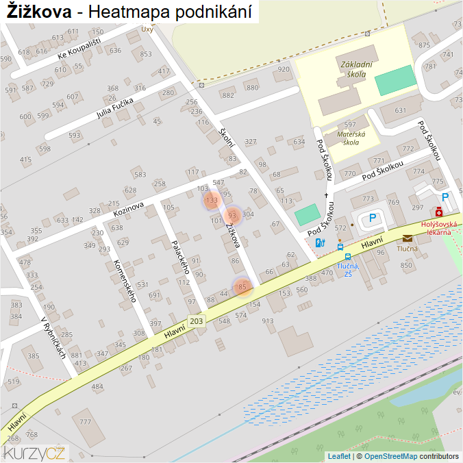 Mapa Žižkova - Firmy v ulici.
