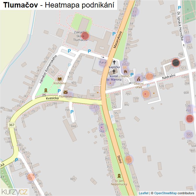 Mapa Tlumačov - Firmy v obci.