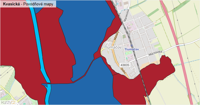 Kvasická - záplavové mapy stoleté vody