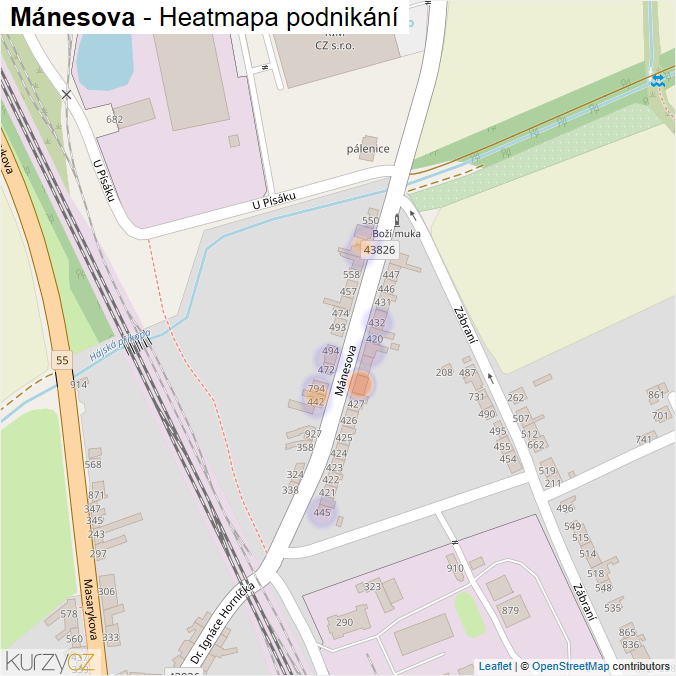 Mapa Mánesova - Firmy v ulici.