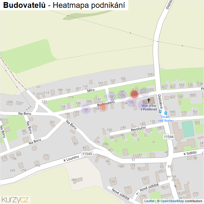 Mapa Budovatelů - Firmy v ulici.