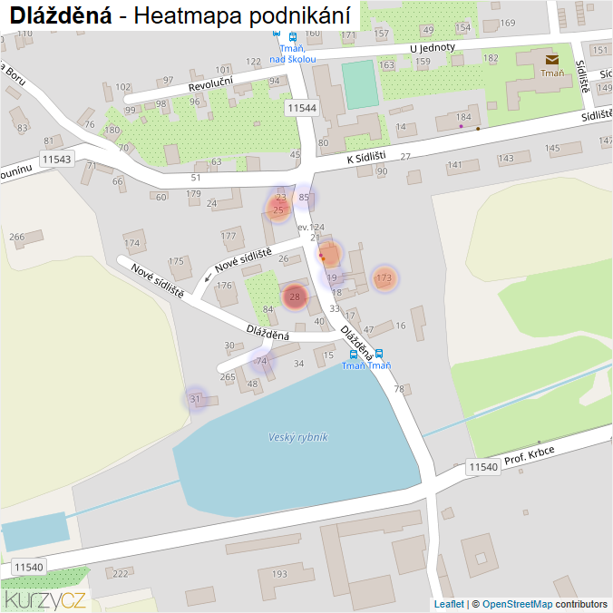 Mapa Dlážděná - Firmy v ulici.