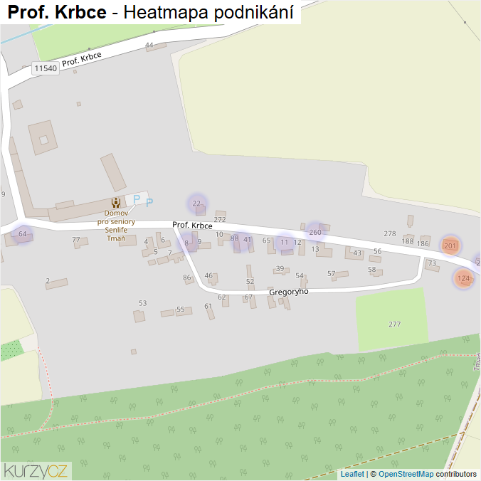 Mapa Prof. Krbce - Firmy v ulici.