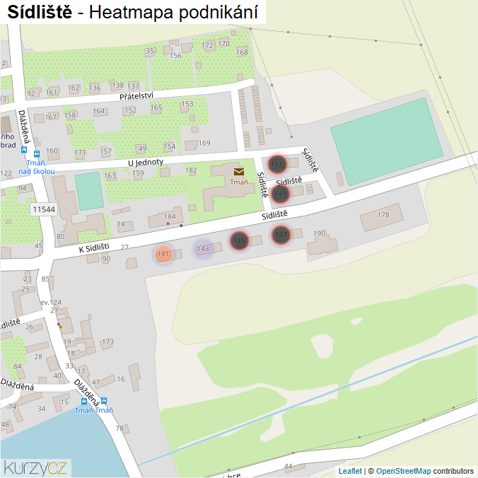 Mapa Sídliště - Firmy v ulici.