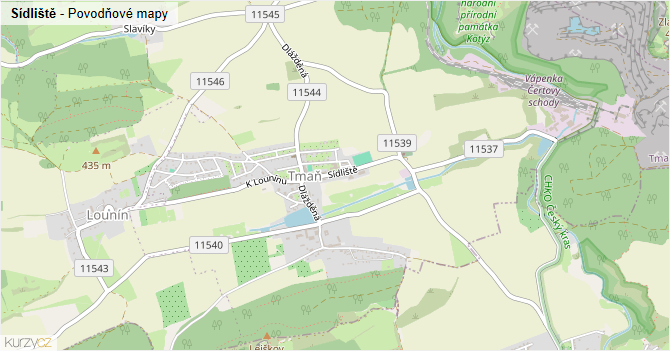 Sídliště - záplavové mapy stoleté vody
