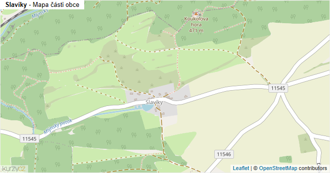 Slavíky - mapa části obce