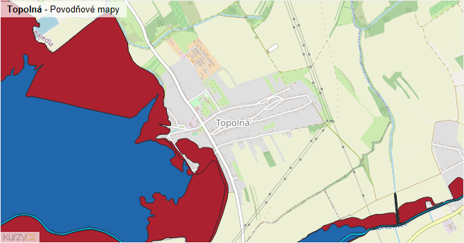 Topolná - záplavové mapy stoleté vody