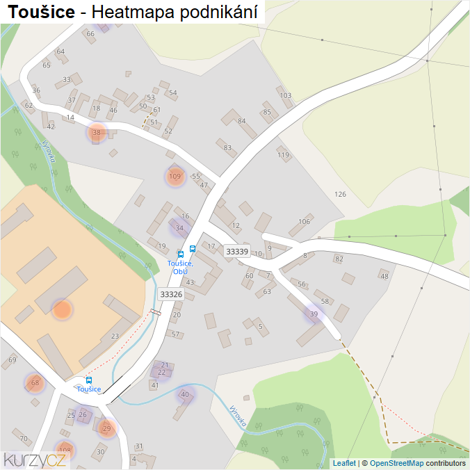 Mapa Toušice - Firmy v části obce.