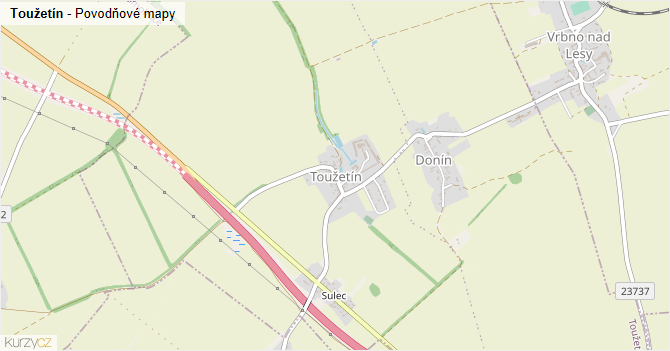 Toužetín - záplavové mapy stoleté vody
