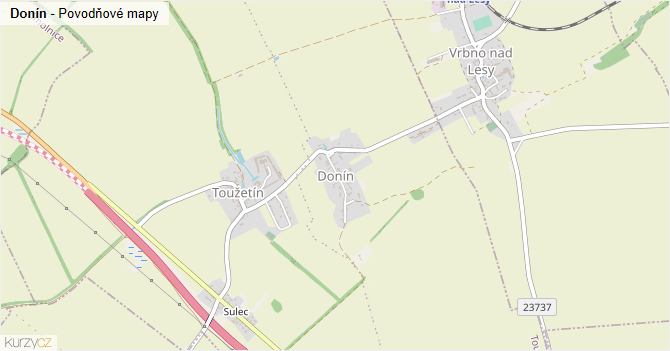 Donín - záplavové mapy stoleté vody