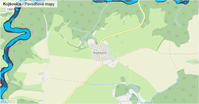Kojšovice - záplavové mapy stoleté vody
