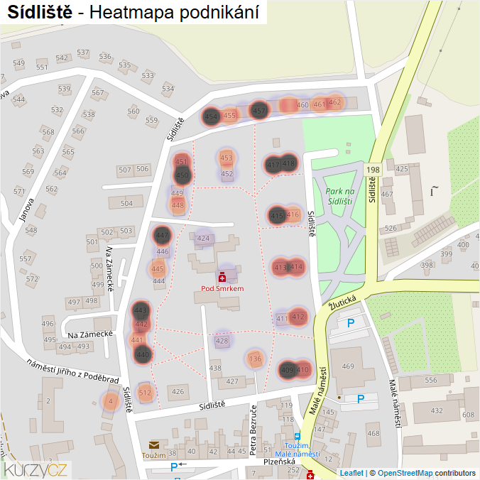 Mapa Sídliště - Firmy v ulici.