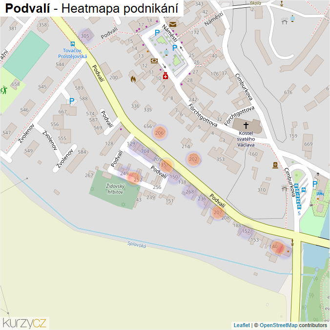 Mapa Podvalí - Firmy v ulici.