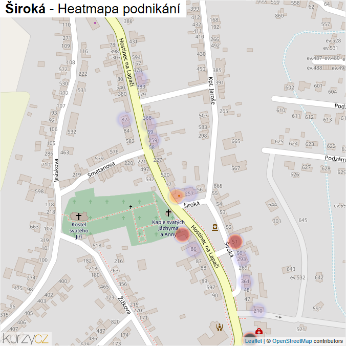 Mapa Široká - Firmy v ulici.