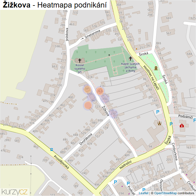 Mapa Žižkova - Firmy v ulici.