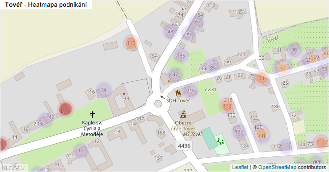 Tovéř - mapa podnikání