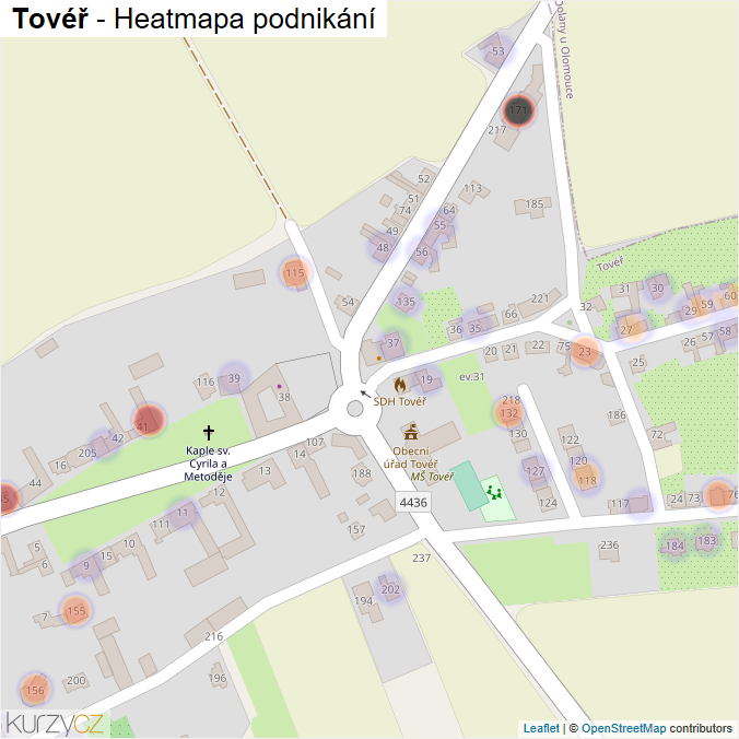 Mapa Tovéř - Firmy v části obce.