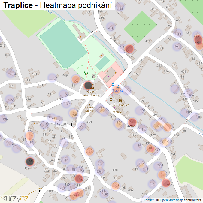 Mapa Traplice - Firmy v části obce.