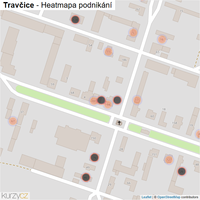 Mapa Travčice - Firmy v obci.