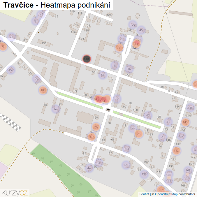 Mapa Travčice - Firmy v části obce.