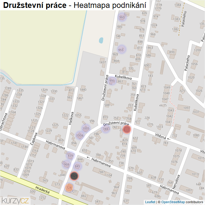 Mapa Družstevní práce - Firmy v ulici.