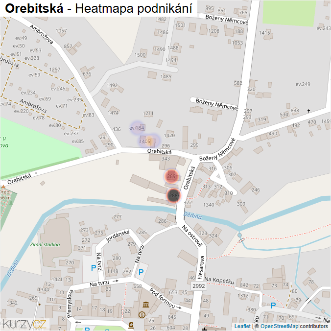 Mapa Orebitská - Firmy v ulici.