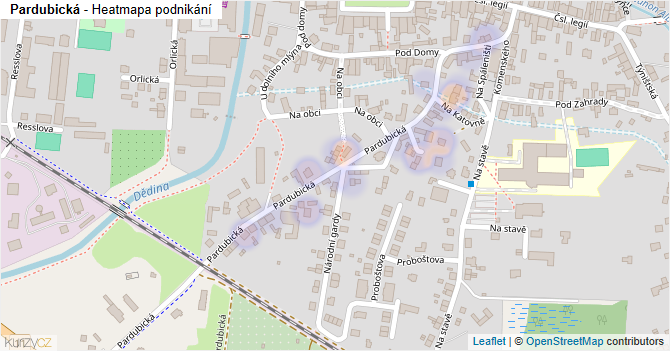 Pardubická - mapa podnikání