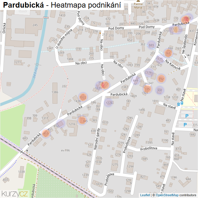 Mapa Pardubická - Firmy v ulici.