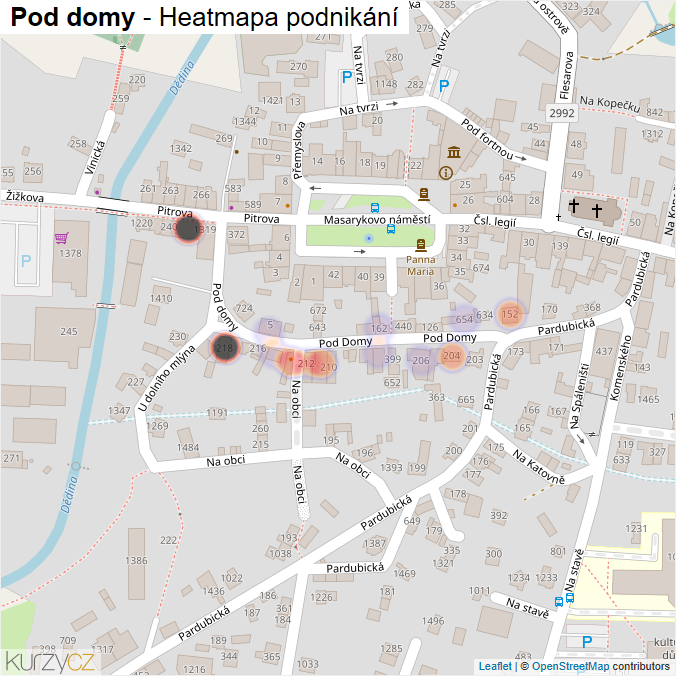 Mapa Pod domy - Firmy v ulici.