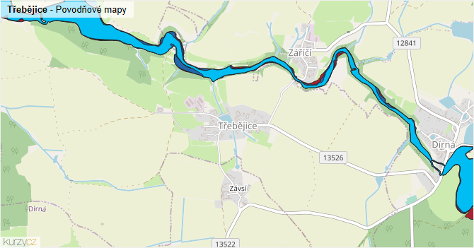 Třebějice - záplavové mapy stoleté vody