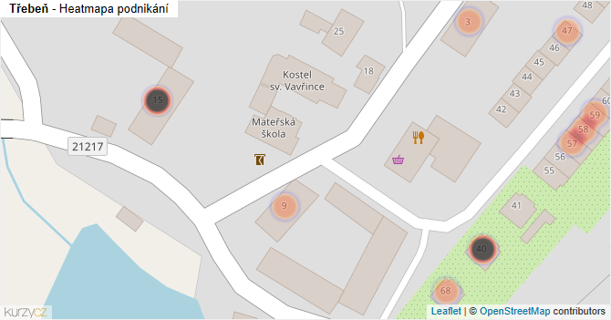 Třebeň - mapa podnikání