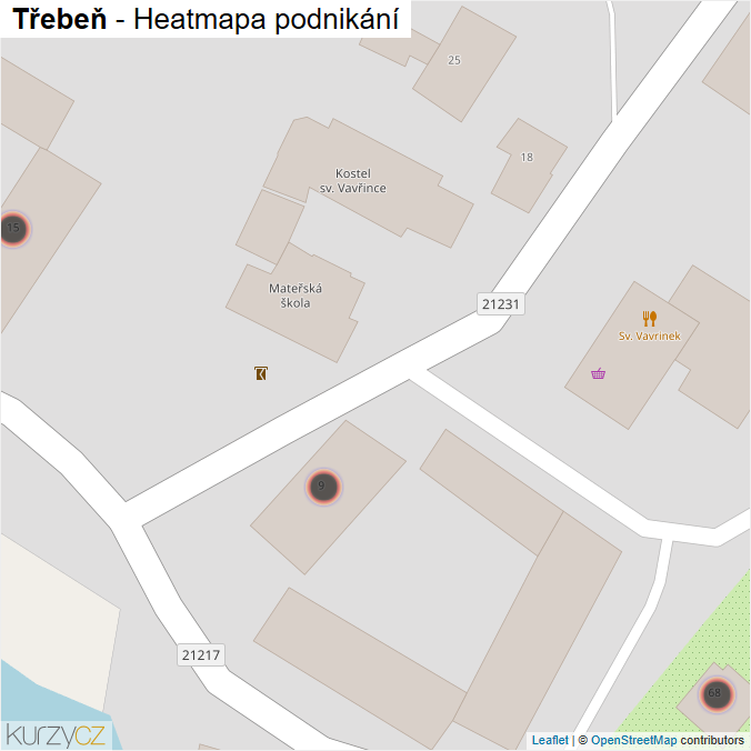 Mapa Třebeň - Firmy v obci.