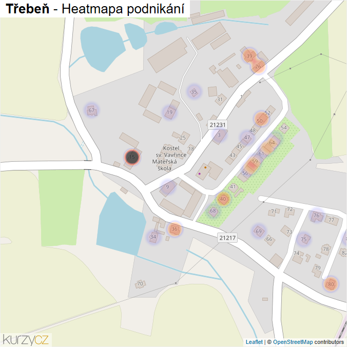 Mapa Třebeň - Firmy v části obce.