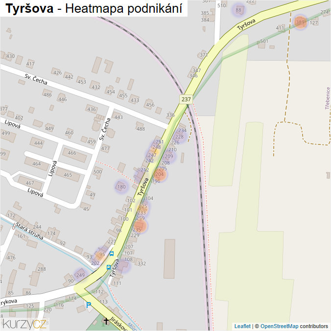 Mapa Tyršova - Firmy v ulici.