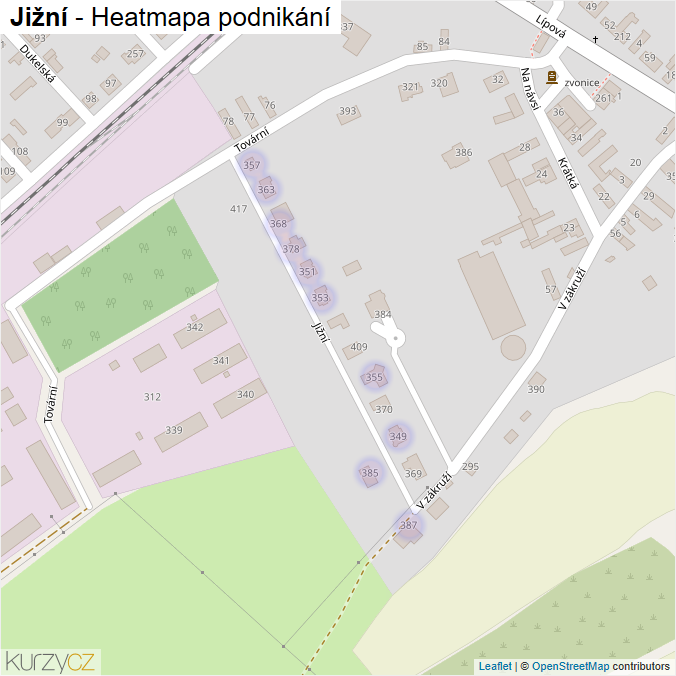 Mapa Jižní - Firmy v ulici.