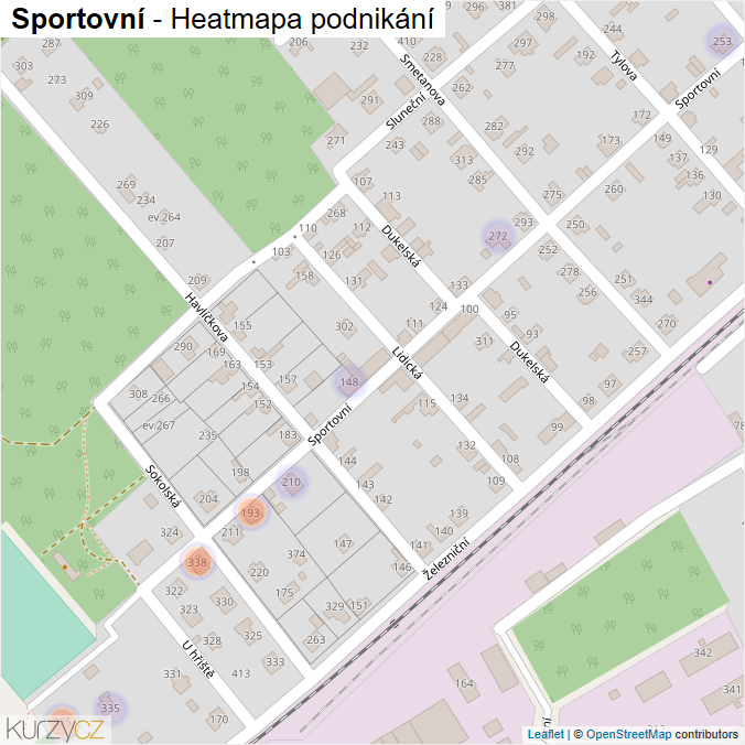 Mapa Sportovní - Firmy v ulici.