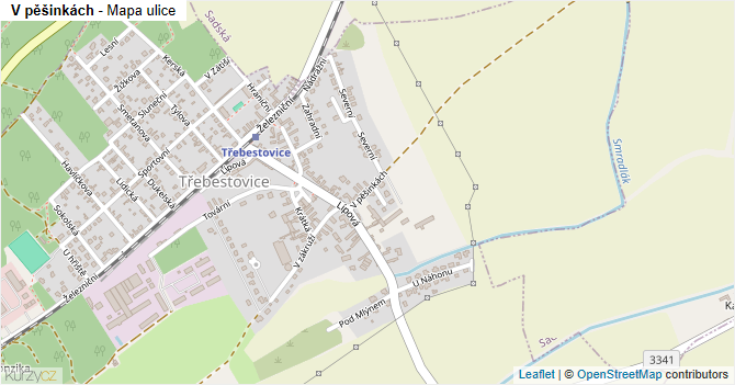 V pěšinkách - mapa ulice